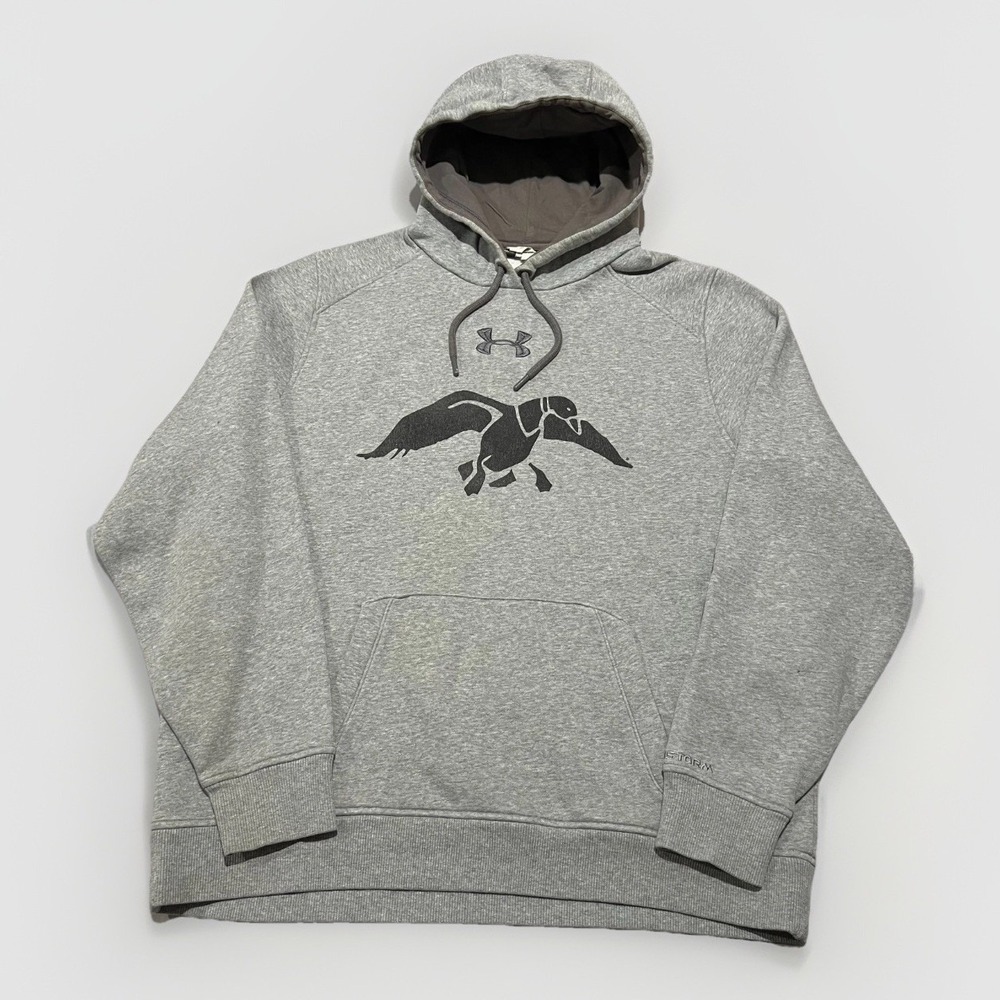 Under Armour Mens Gray Storm Caliber Duck Icon Logo Loose Fit Pullover Hoodie XL